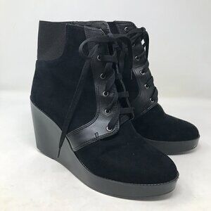 ZARA Trafaluc Black Suede Lace Up Wedge booties Size US 8.5 EUR 39